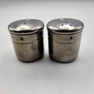 Vintage Sharper Image Metal Tin Salt & Pepper Shaker Set Stainless Steel 2.25 in